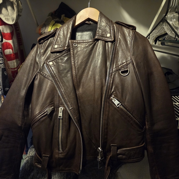 All Saints Dark Brown Leather Jacket - Picture 4 of 8
